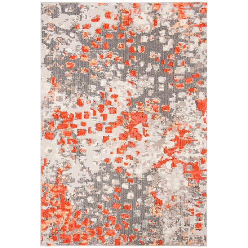 Grey and Orange Hand-knotted Synthetic Rectangular Area Rug