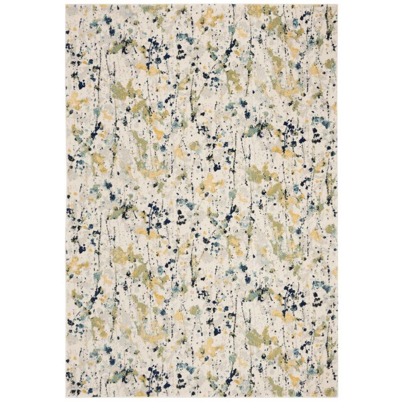 Ivory and Yellow Abstract Floral 4' x 6' Synthetic Area Rug