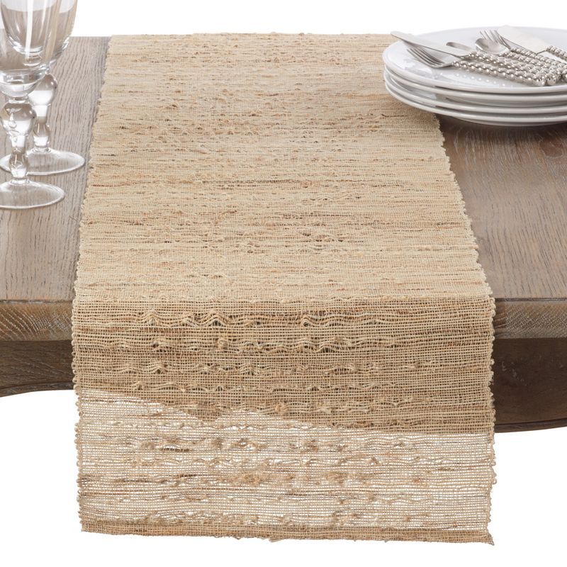 Beige Woven Ramie Coastal Table Runner, 14"x90"