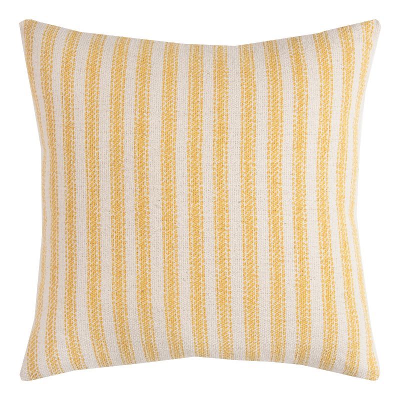 Yellow and Natural Cotton Striped Square Throw Pillow