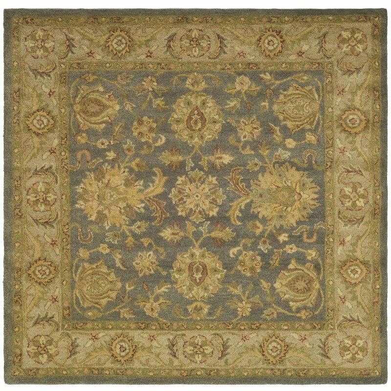 Blue and Beige Handmade Wool Tufted Square Rug, 6' x 6'