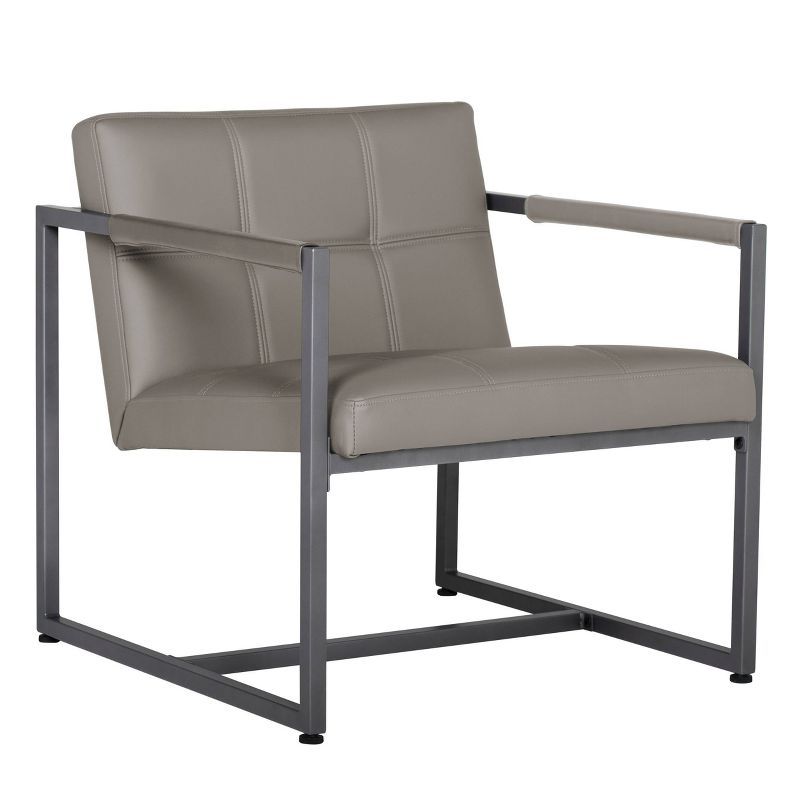 Mushroom Gray Leather and Metal Accent Chair