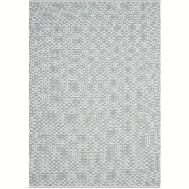 Ivory and Light Blue Geometric Cotton 5' x 7' Handmade Reversible Rug