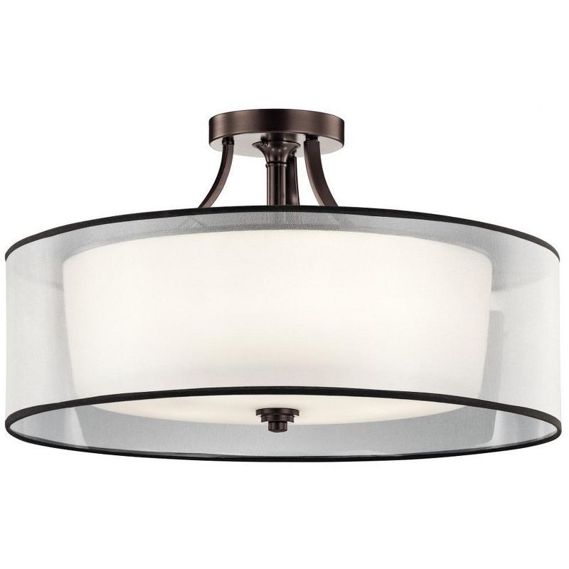 28" Pewter Transitional Semi-Flush Ceiling Light with White Shade