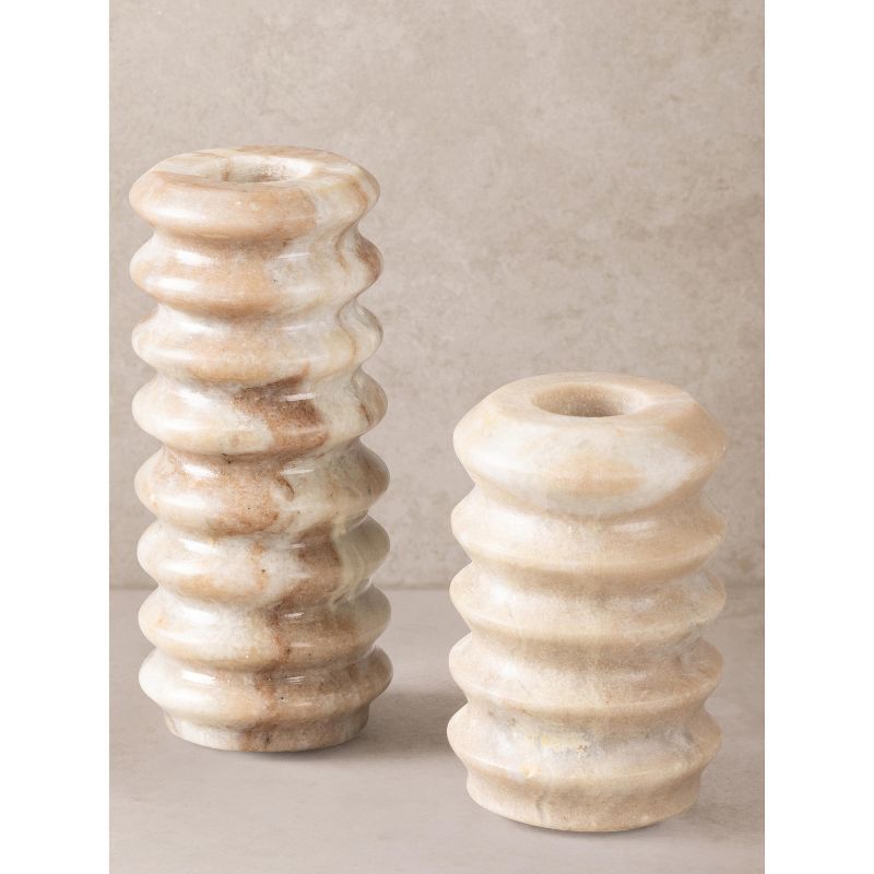 Tracey Earthy Brown Onyx Marble Taper Candle Holders, Set of 2