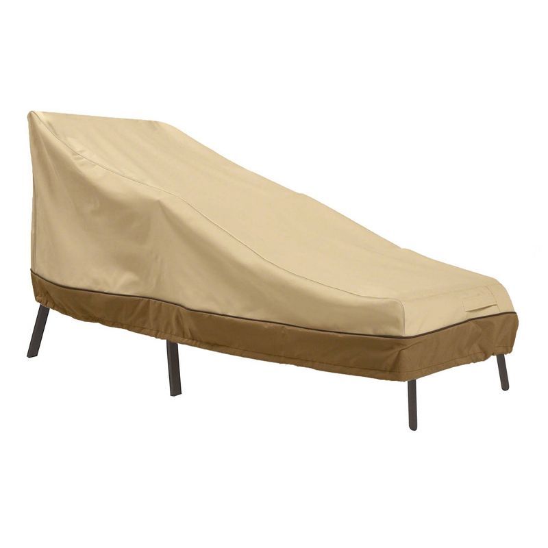 Beige Water-Resistant Polyester Patio Chaise Lounge Cover with PVC Backing