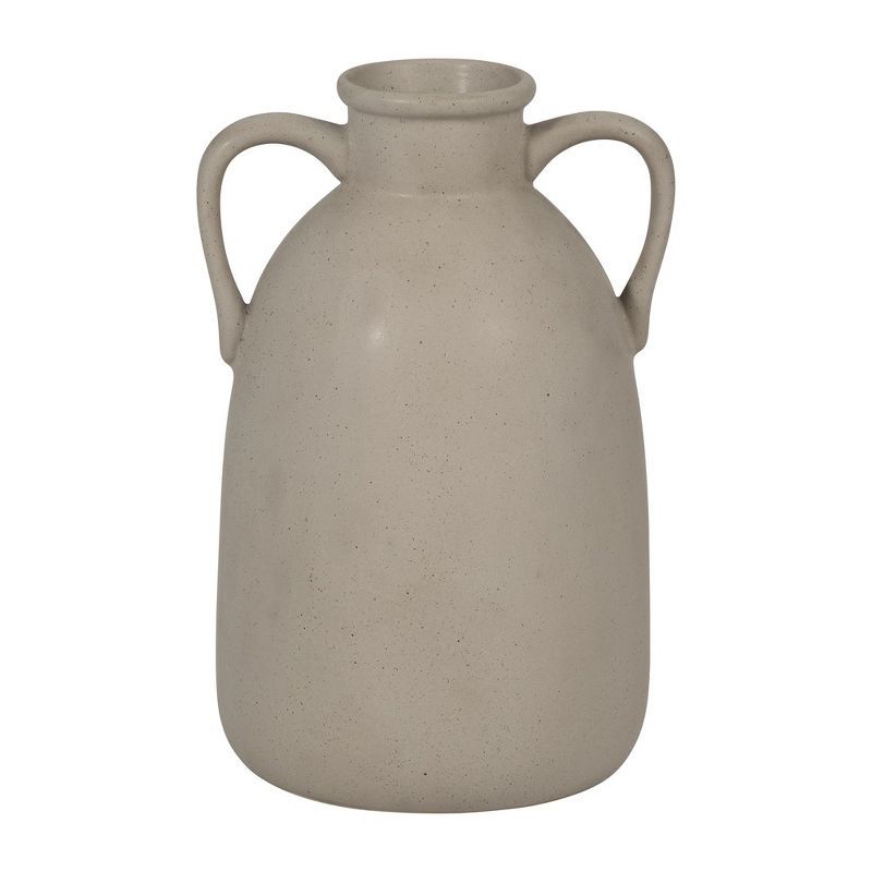 10" Beige Ceramic Vase with Dual Handles