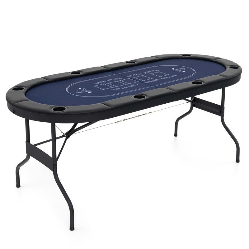 8-Player Blue Felt Foldable Poker Table with Padded Rails