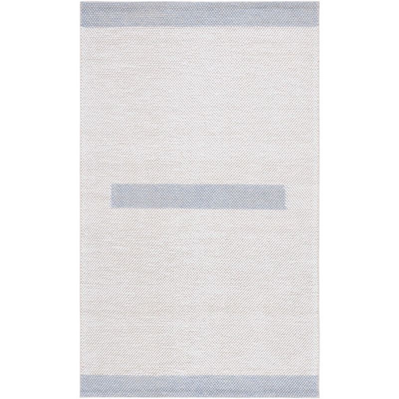 Ivory and Light Blue Handmade Wool Flat Woven Area Rug