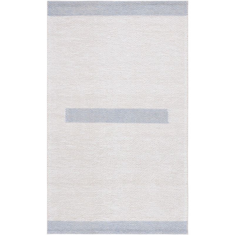 Ivory and Light Blue 4' x 6' Handmade Wool Area Rug