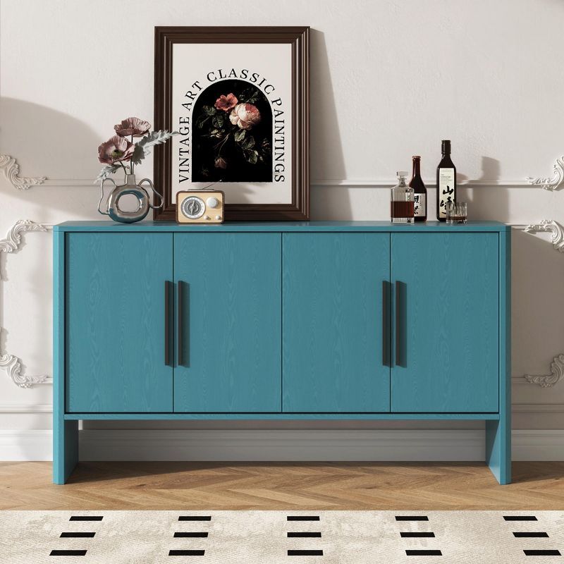 59" Antique Blue MDF Sideboard with Adjustable Shelves and Metal Handles