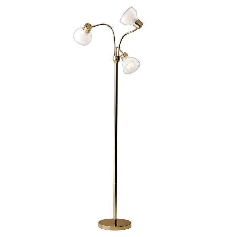 Presley Adjustable 3-Arm Arc Floor Lamp in Shiny Gold with Frosted Shade