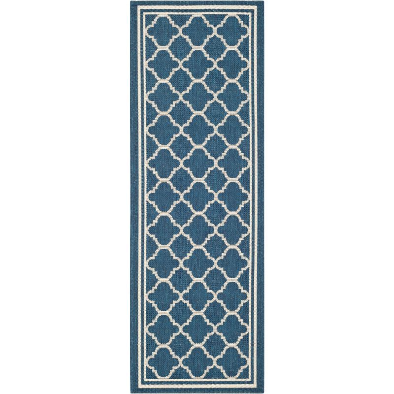 Navy & Beige Trellis Outdoor Runner Rug, 27" x 6"