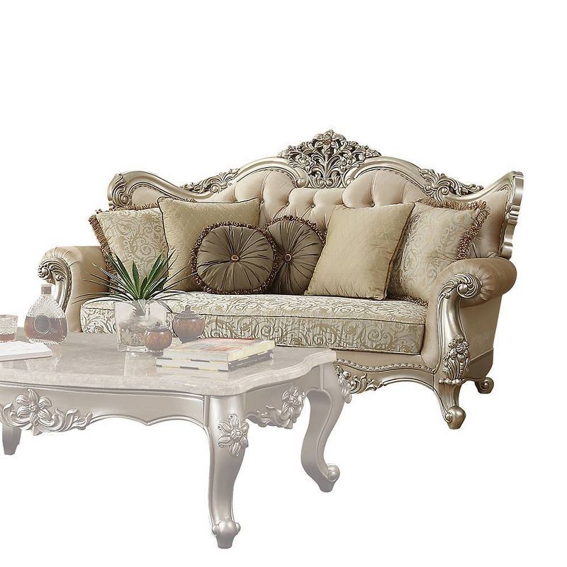 88" Champagne Gold Tufted Victorian-Inspired Sofa with 7 Pillows