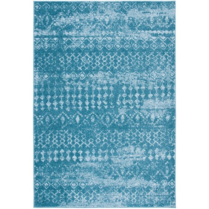 Turquoise Blue Synthetic Rectangular Boho Area Rug 5'3" x 7'6"