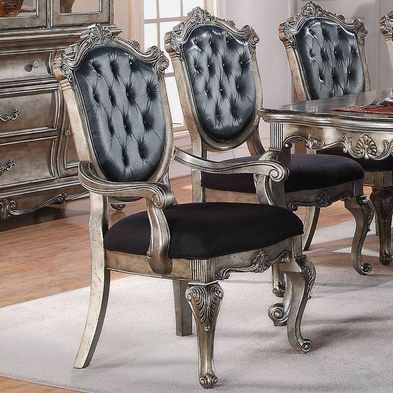 Regal Windsor Accent Chair in Silver Gray Silk & Antique Platinum