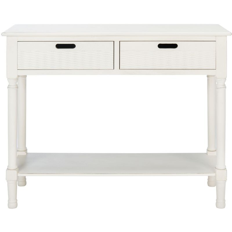 Distressed White Wood Console Table with Storage Drawers