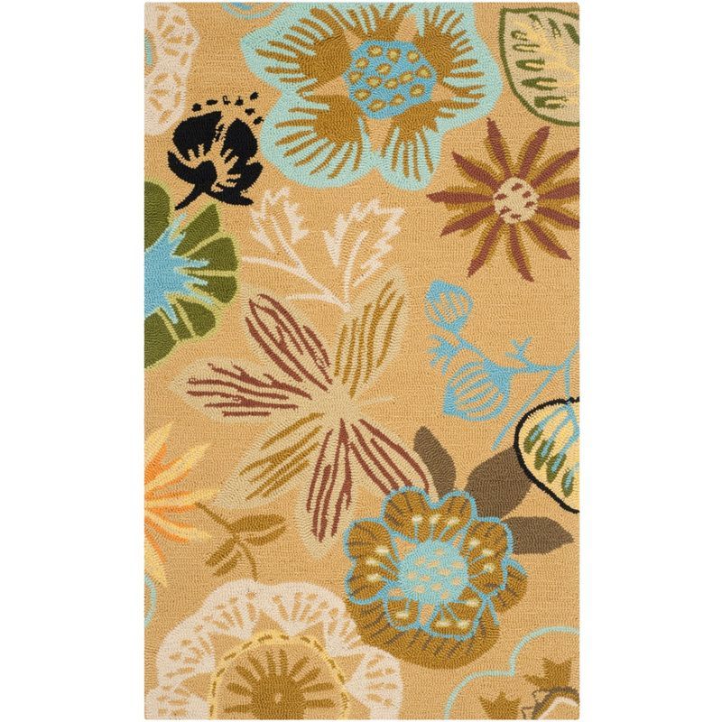 Elegant Green Floral Rectangular Easy-Care Synthetic Rug