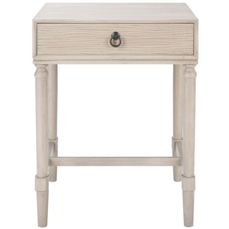 Greige Wood Accent Table with Storage Drawer