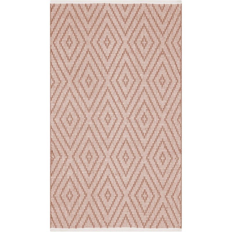 Beige Ivory Geometric Handwoven Cotton Area Rug, 5' x 7'