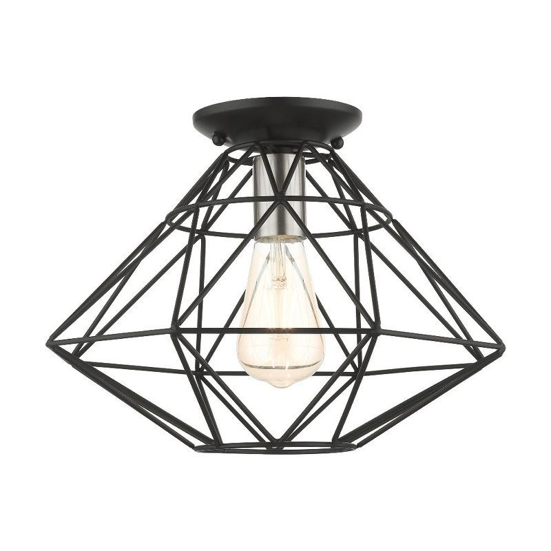 Geometric Black Nickel Glass 1-Light Flush Mount LED Fixture