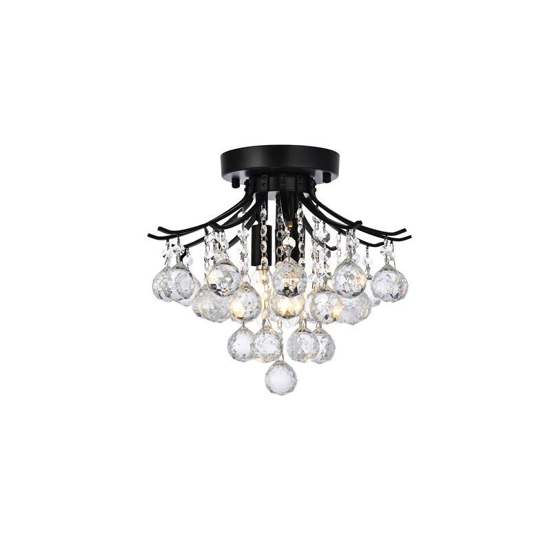 Elegant Toureg 3-Light Black and Crystal Flush Mount Chandelier