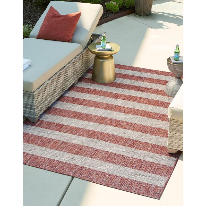 Rustic Stripe Rust Red & Gray 4' x 6' Outdoor Rug