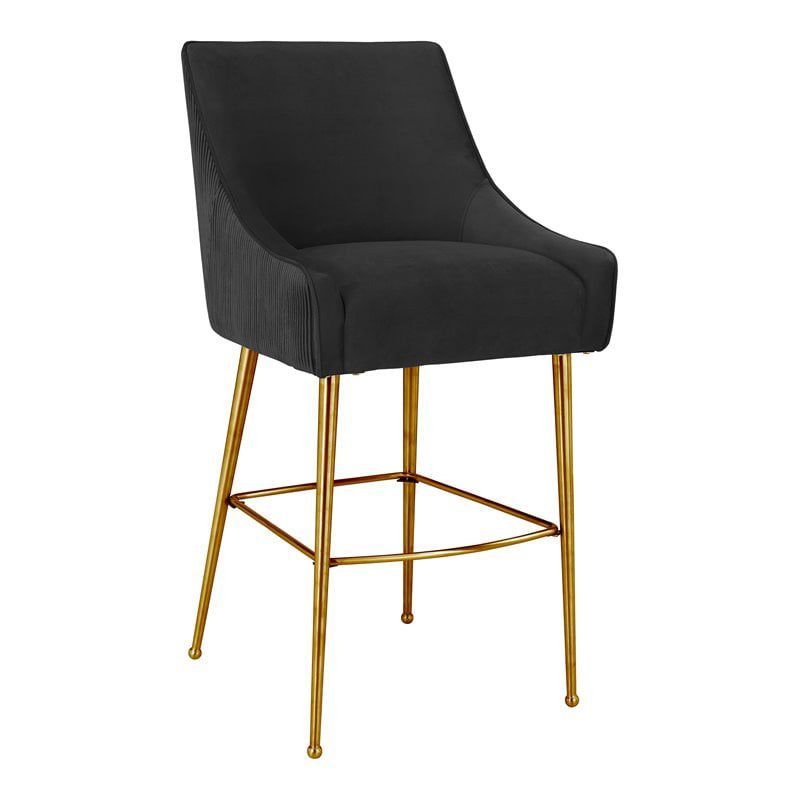 Beatrix Black Velvet Counter Stool with Gold Stainless Steel Legs