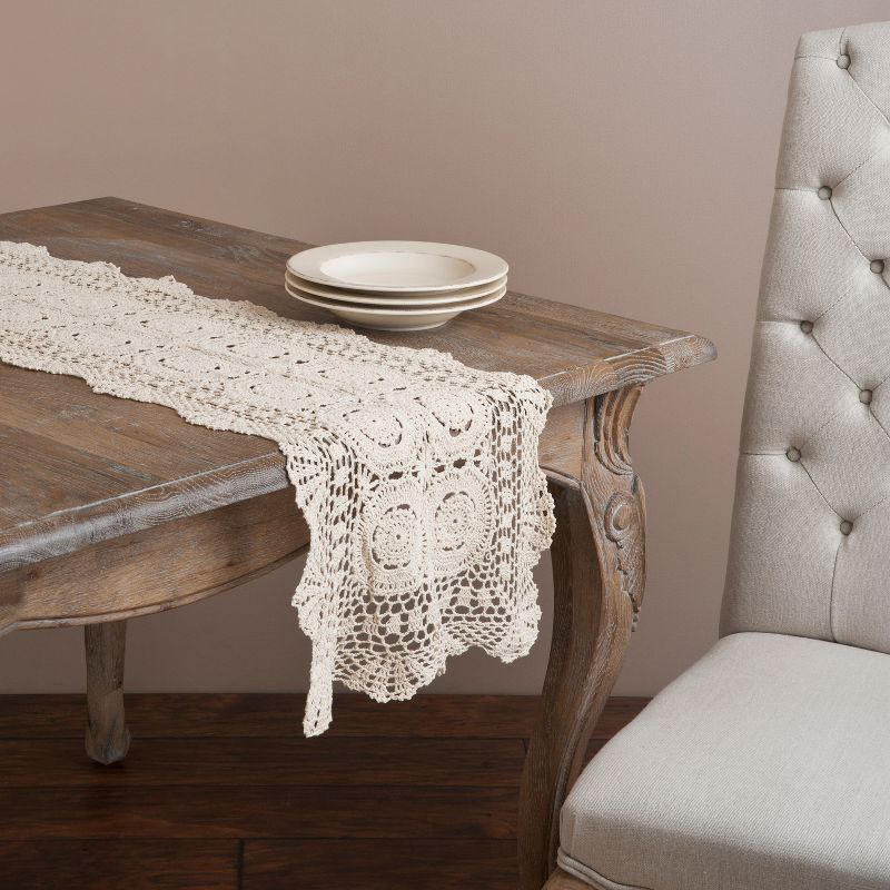 Handmade Ecru Crochet Cotton Lace Table Runner