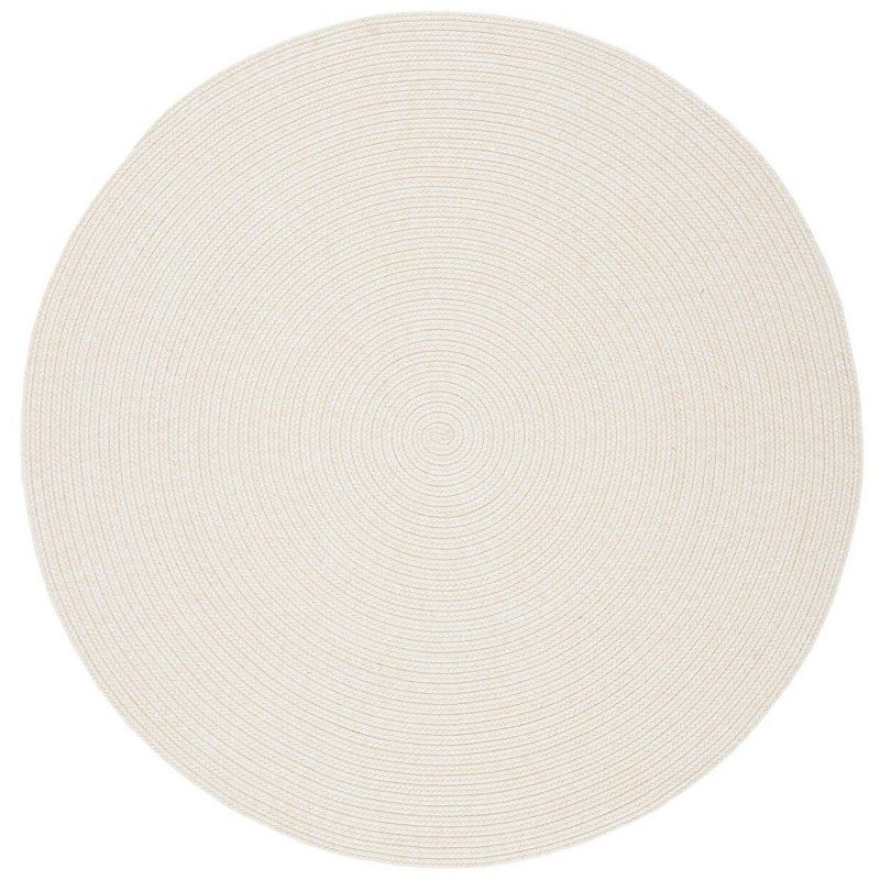 Ivory Beige 6' Round Braided Synthetic Area Rug
