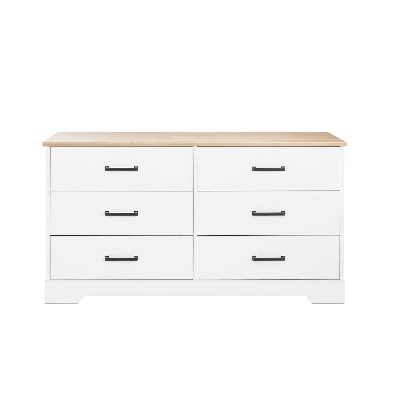 Rustic White and Oak Double Dresser with Six Drawers