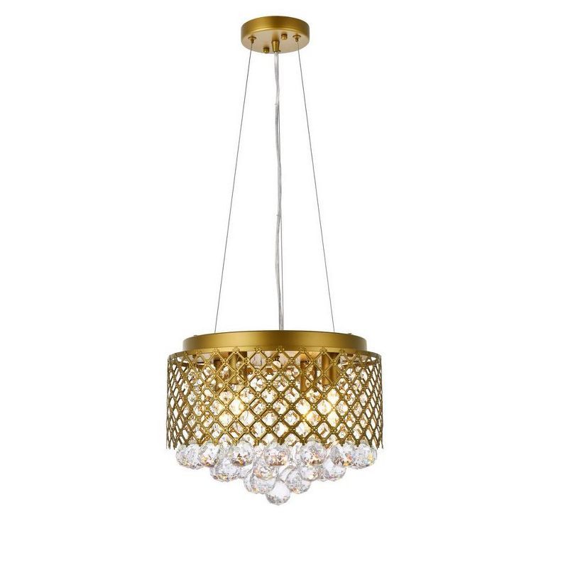 Brass and Crystal Drum Pendant Light with Adjustable Height