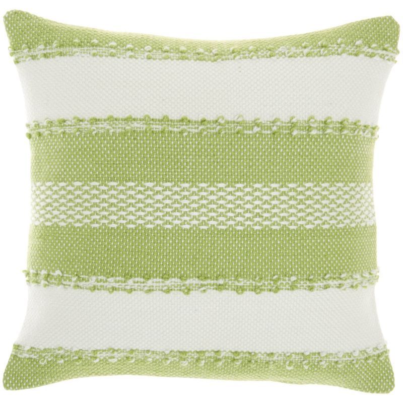 Green and Ivory Embroidered Square Outdoor Throw Pillow Set