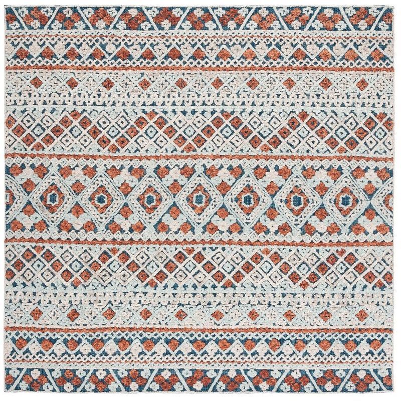 Aspen Blue and Orange Geometric Wool Area Rug