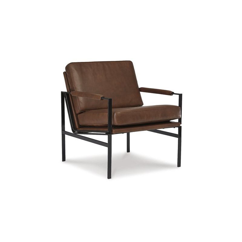 Contemporary Brown Leather Accent Chair with Silver Finish