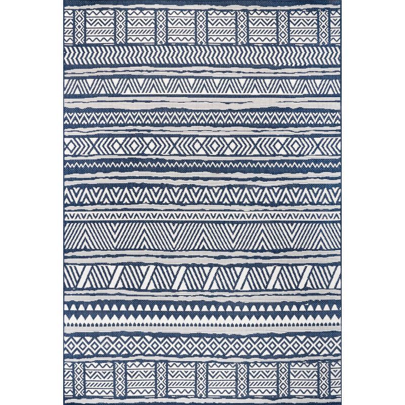 Navy Stripe Easy-Care Synthetic Indoor/Outdoor Area Rug 8' x 10'
