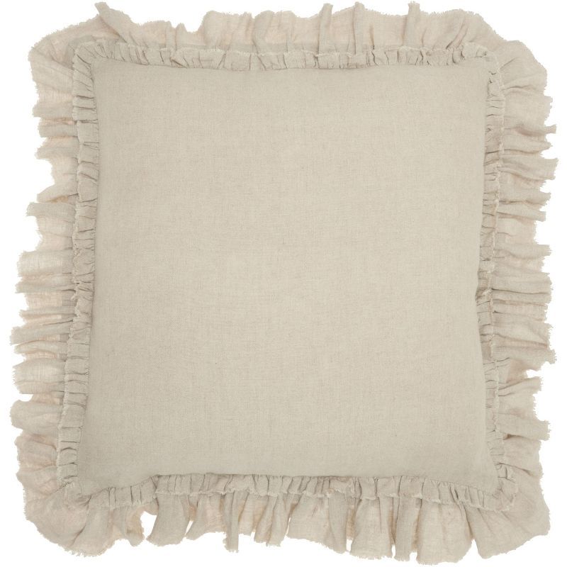 Natural Linen Frilled Border 24" Square Throw Pillow Set