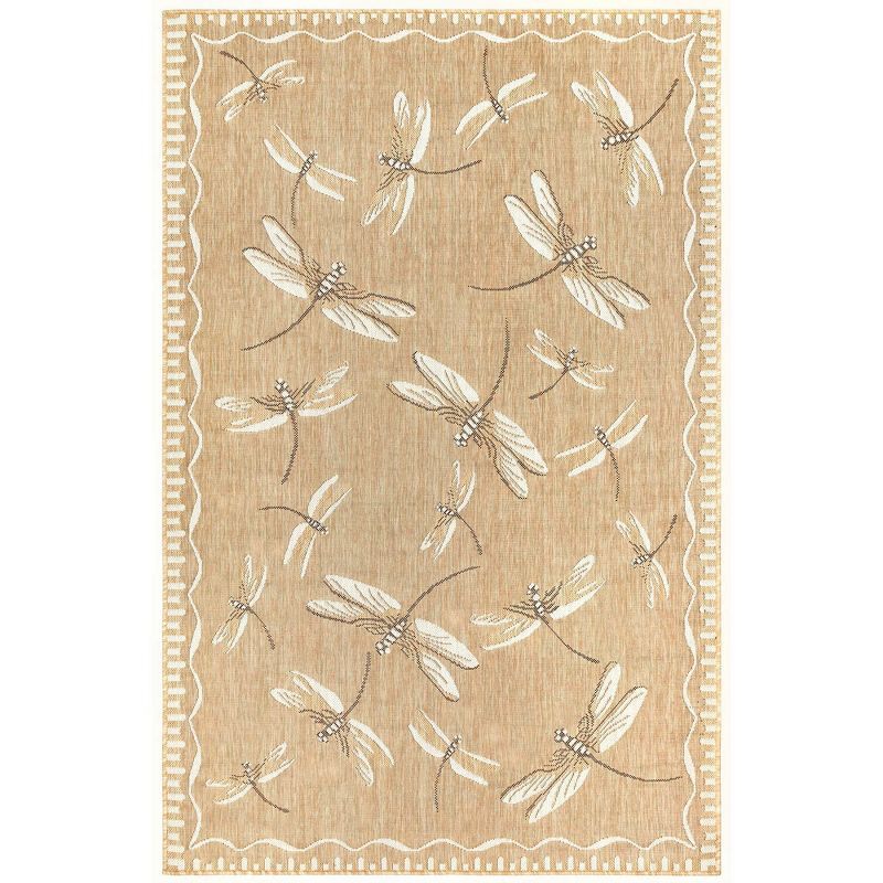 Sand Flatwoven Rectangular Synthetic Dragonfly Indoor/Outdoor Rug