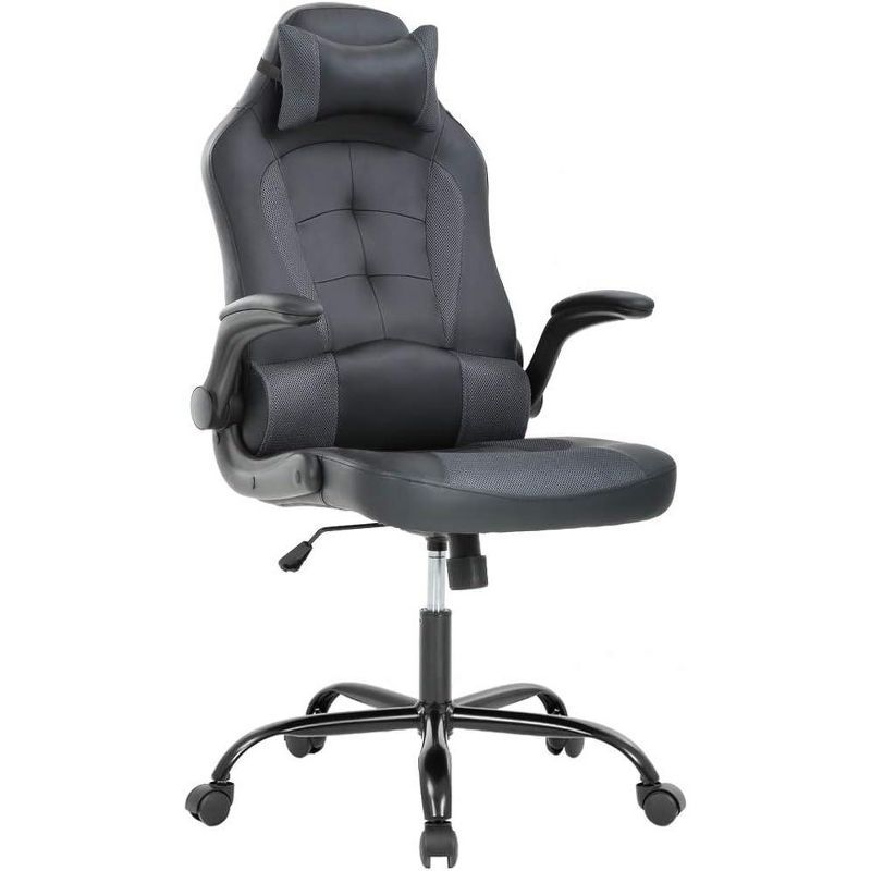 Ergonomic Black PU Leather High Back Gaming Chair with Adjustable Arms