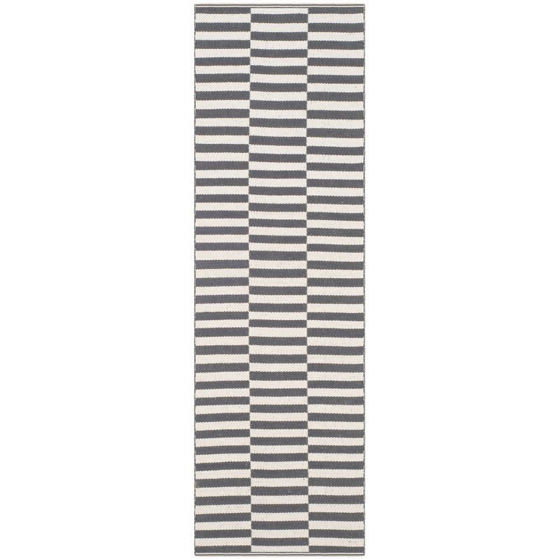 Coastal Charm Ivory and Grey Striped Hand-Woven Wool-Cotton Rug - 2'6" x 4'