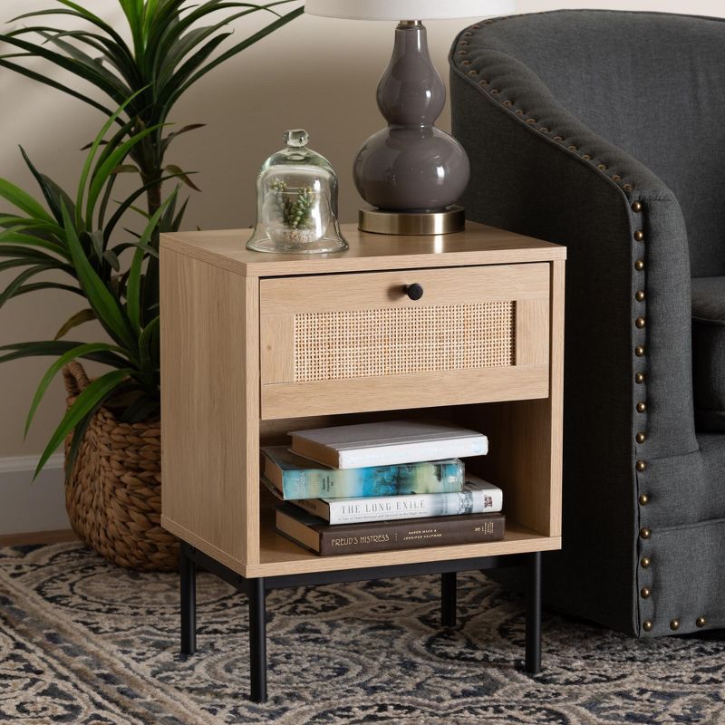 Sherwin Light Brown and Black Wood and Metal Accent Table with Storage