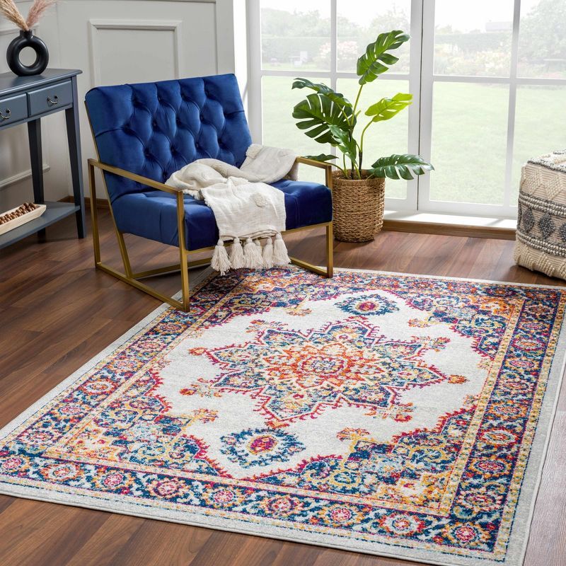 Istanbul Ivory and Navy Medallion Polypropylene Area Rug