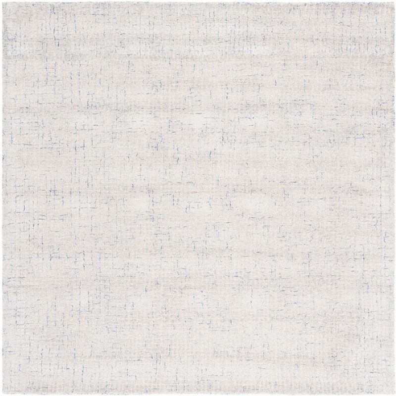 Harmony Abstract Blue & Silver Hand-Tufted Wool Square Rug - 6'