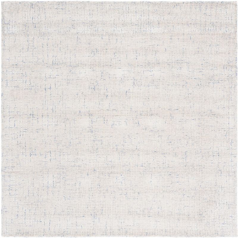 Harmony Abstract Blue & Silver Hand-Tufted Wool Square Rug - 6'