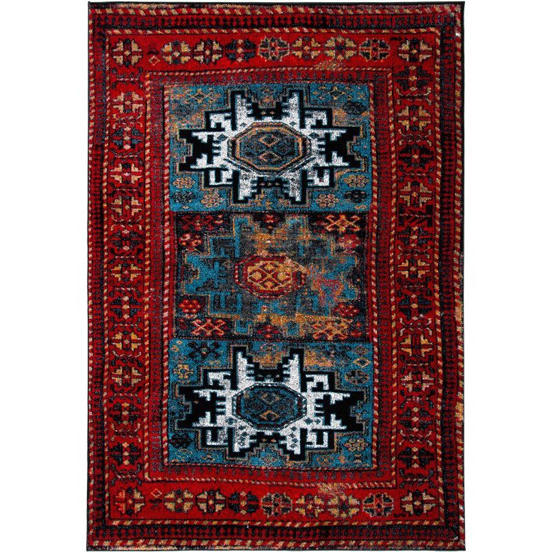 Antique Patina Red Synthetic 4' x 6' Hand-Knotted Area Rug