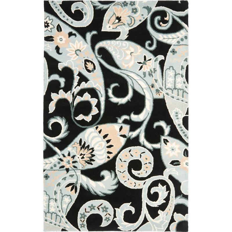 Hand-Tufted Black and Multicolor Wool Area Rug, 5' x 8'