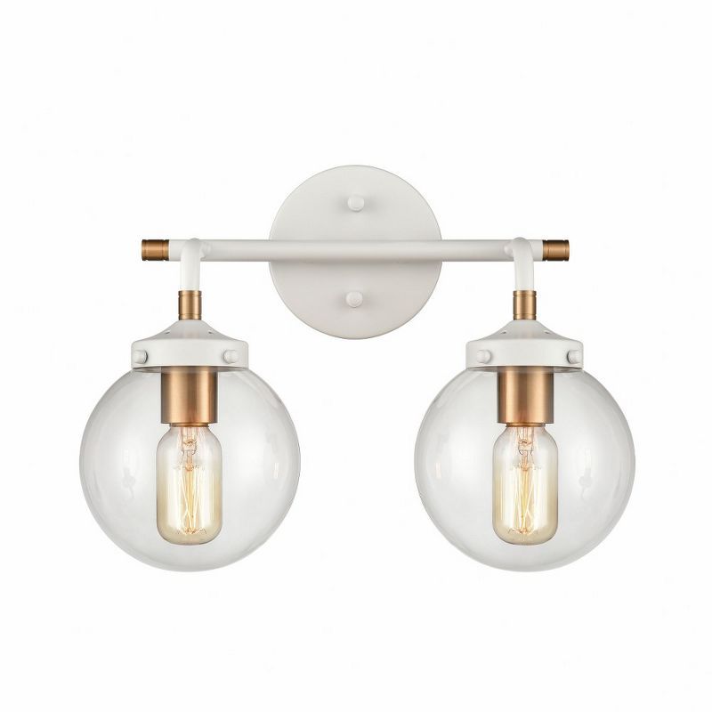 Midcentury Modern Matte White and Satin Brass 2-Light Outdoor Sconce