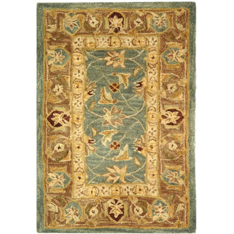 Handmade Tufted Floral Wool Area Rug in Blue and Brown