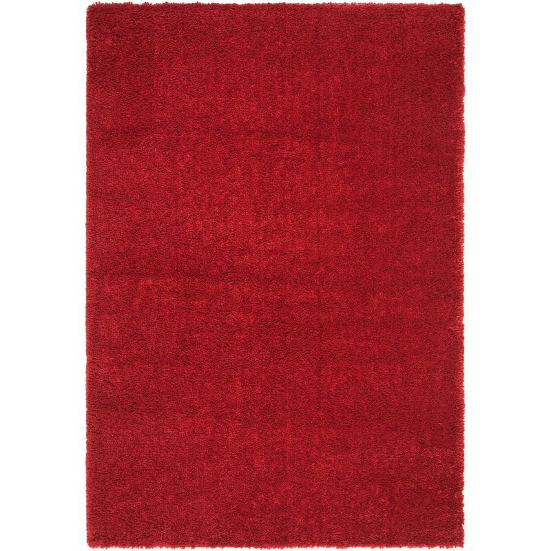 Red 6' x 9' Solid Shag Synthetic Area Rug