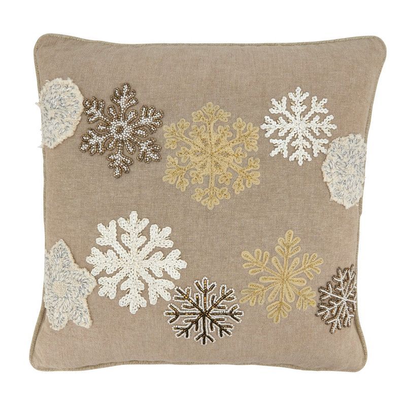 Natural Cotton Embroidered Snowflake Euro Pillow Cover